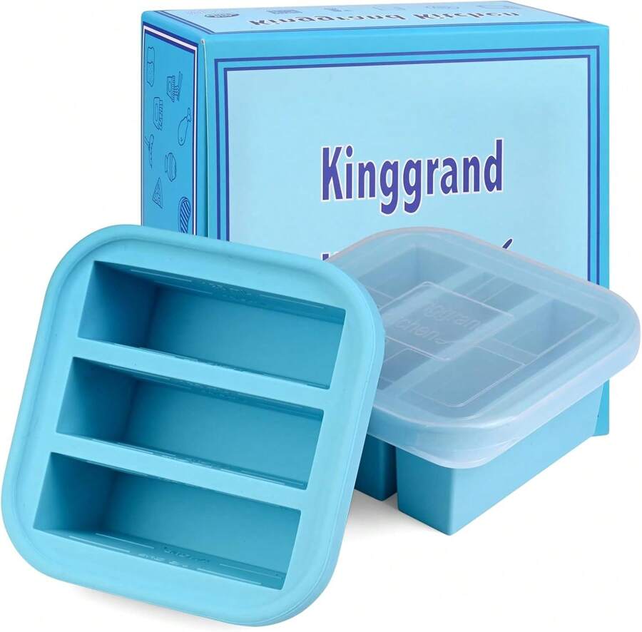 1/2-Cup Silicone Freezer Tray With Lid 2 Pack Soup Freezer Molds Food Freezing Container Make 6 Perfect Soups, Broths, Stews, Sauces, Curries,9831734