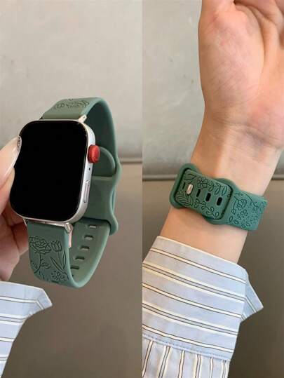 1 قطعة سوار ساعة سيليكون بطبعة وردة للنساء، متوافق مع ساعة هواوي فيت 1/فيت 2/فيت 3/فيت 4/فيت 4 برو