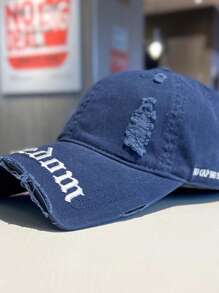 Back-To-School Season Star Same Style Fashion Retro Broken Hole Cool Embroidery Letter Baseball Cap Big Head Circumference American Cap Young Couple Fashion Street Curved Brim Hat Blocking Ultraviolet Sunshade Hat Outdoor Sports Wear Retro European And American Style Unisex Couple Baseball Cap