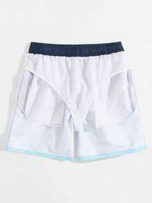 Ombre Drawstring Beach Shorts For Men, Quick Dry, Suitable For Beach, Exercise, Running, Swimming, Spa - Navy Blue - View 5
