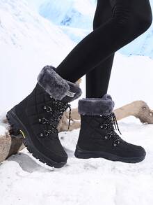 2025 Winter Women's Versatile Casual Fashion Thick Sole Shock Absorbing Warm Snow Boots,Fur Boots - Black - View 5