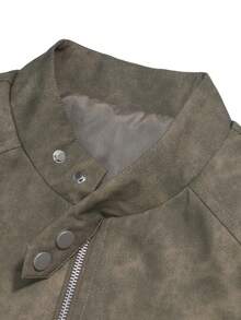 Men Casual Distressed Jacket, Stand Collar Zipper, Suitable For Daily Wear & Commuting, Fall