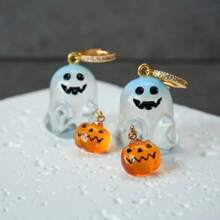 1 Pair Charming Halloween Pumpkin Hoop Earrings - Cute Resin Jewelry For Women, Suitable For Parties And Gifts