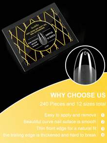 240pcs Press-On Nail Stickers, Full Coverage Fake Nails, Square, Almond, Pointed, Coffin Shapes, Transparent, Glossy, Suitable For Salon And Home Use, Square Gel Manicure, Nail Extension Kit - Clear - View 5