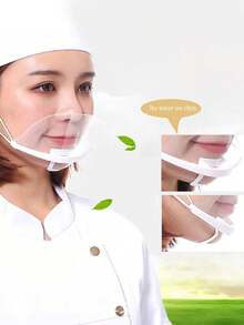 10 piezas Máscara facial de plástico transparente, máscara protectora de aislamiento, máscara desechable antipolvo para cocina y restaurante, diseño de sonrisa - transparente - Ver 6