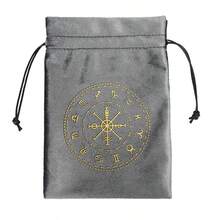 1pc Tarot Card Storage Bag, Gray Velvet Drawstring Pouch, Trinket Jewelry Organizer Bag - Multicolor - View 9