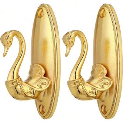 Vintage Gold Metal Swan Shaped Wall Hook Elegant Curtain Hooks Traditional Style Easy Installation Fastener For Home Decor Bathroom Kitchen Bedroom Living Room Organization Storage Solution