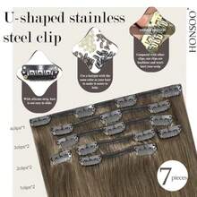 DClip In Human Hair Extensions Ash Brown Hair Extensions Real Human Hair 70g 7pcs 12Inch Silky Straight Brown Natural Hair5001 - #8灰棕色-12吋-70克 - 查看 3