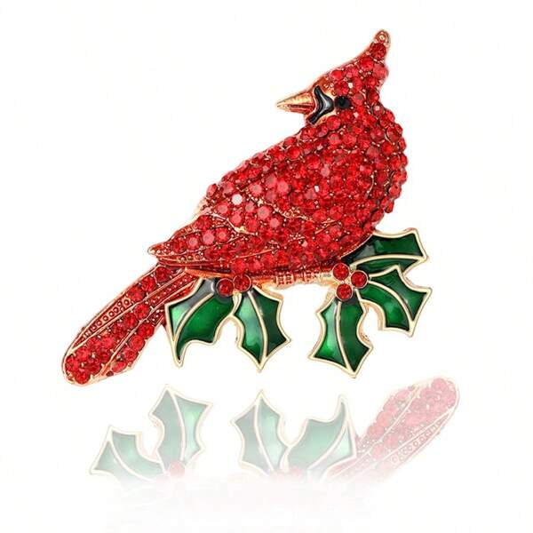 1pc Crystal & Rhinestone Bird Brooch, Christmas Bird Brooch, Alloy Rhinestone Pin Accessory For Clothes, Bags, Hats, Daily Wear
