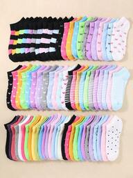 20 paia di calzini corti per bambini: colori caramella, fiocco in pizzo, motivo a cuore, righe, morbidi e confortevoli, casual e versatili, calzini da studente - adatti per uso quotidiano, assortimento di colori casuali