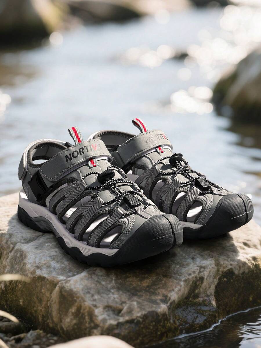 Men's Sandals, Closed Toe Athletic Sport Sandals, Mens Summer Shoes, Lightweight Trail Walking Flat Sandals For Beach Sport Outing - Xám - Xem 1