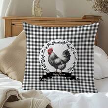 1 Stück einfacher schwarz-weißer karierter Hühner-Zierkissenbezug, einseitig aus weichem Pfirsich-Samt, 45*45 cm Kissenbezug, geeignet für Raumdekoration, Innensofa Wohnzimmer Dekoration, Partydekoration, Zierkissen Geschenk