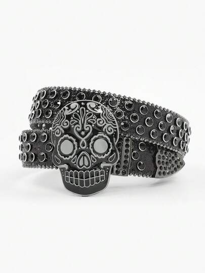 1条纯色水晶镶嵌腰带，闪亮朋克嘻哈风PU皮腰带，适合搭配连衣裙，秋季、万圣节、秋冬季配饰，适合青少年、青年、男士，休闲、户外、运动、度假、毕业礼物、生日礼物、日常佩戴