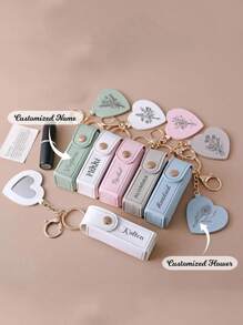 Personalized Customized Lipstick Bag Keychain, Lipstick Case With Mirror, Custom Name Anti Lost Lipstick Storage Bag, Bridesmaid Gift, Valentine's Day Gift, Engraved, Stainless, Unisex, Casual, Custom, For Father's Day, For Graduation, For Weddings, For Housewarming, School Supplies, For Teenagers, Junior High School Students