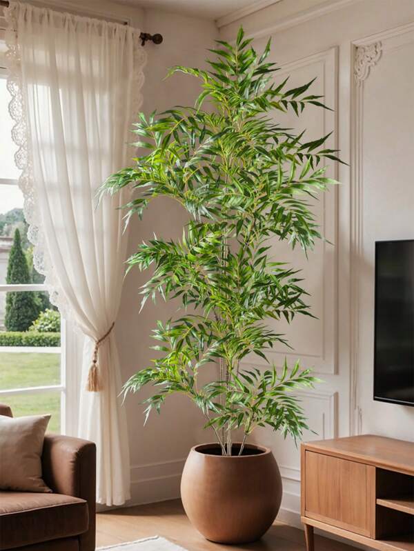 78-140cm große künstliche Baumbranche, echte Berührung Palmenbaum, Kunststoff Nandina Blätter, falscher großer Bambus Pflanze für Heim, Garten, Büro Dekoration ohne Topf, 1 Stück, Valentinstag, Geschenk