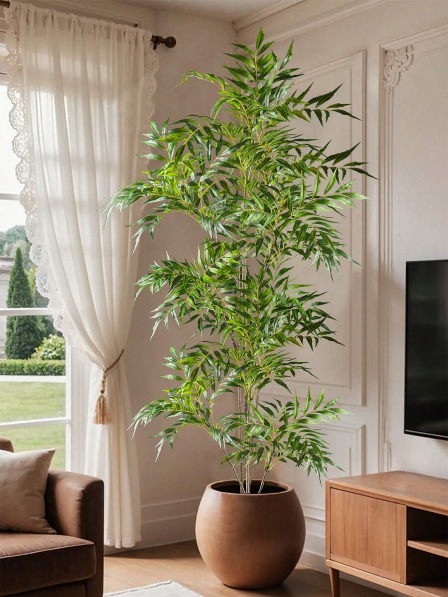 78-140cm Large Artificial Tree Fake Tropical Plants Branch Real Touch Palm Tree Plastic Nandina Leaves Faux Tall Bamboo Plants For Home Garden Office Decor Without Pot 1pc, Valentine Day, Gift Gifts Birthday Graduation