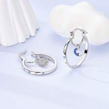 Silver Color Moon And Star Pendant Hoop Earrings Exquisite Asymmetrical Hoop Earrings Ear Jewelry For Women Gift - Silver - View 10