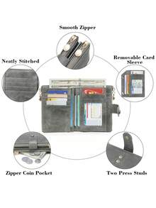 MIYIN Vintage Button Wallet, Business Casual Style, Multi-Card Slots, Coin Pouch, Compact Tri-Fold Design, Short Wallet, Retro Zipper Wallet, Fashion Button Closure, Women's Daily Travel & Shopping Wallet, Women's Wallet, Compact Wallet - Grey - View 10