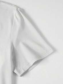 Camiseta de manga corta de cuello redondo con estampado de letra y gato de dibujos animados, de corte holgado y casual para hombre - Blanco - Ver 3