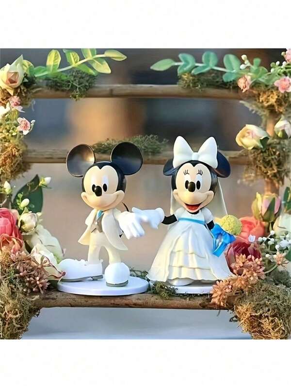 Disney 2pcs Authentic Cartoon Character Statues,Minnie And Mickey, Artistic Decorative Plastic Collectibles, Perfect For Wedding Decoration, Home And Car Display, Ideal Holiday Gift