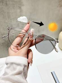 1 件塑料和金属几何全框变色现代简约风格 Ins 风格女士时尚眼镜，适合日常生活户外休闲活动街拍热带海滩度假家庭出游驾驶露营外出装时尚配饰圆形墨镜