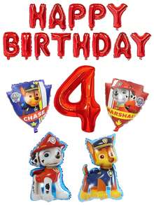 Paw Patrol 32" Paw Patrol Themed Candy Red Number 5 Foil Balloons, 5pcs/Set, Birthday Party Decorations