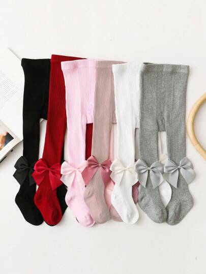 1 pieza Medias de estribo con decoración de moño de unicolor para niños, estilo regular adecuado para todas las estaciones