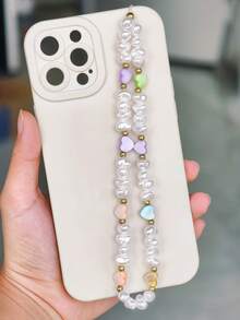1pc Faux Pearl Shell Heart Decor Accessory, Phone Lanyard, Camera Strap - Multicolor - View 4