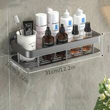 1PCS Wall Mounted Stainless Steel Shelf, Self-Adhesive Bathroom Shelf, No-Punch Easy Installation Storage Basket, Space Saving Balcony, Bathroom, Kitchen, Bedroom Organizer, Bathroom Supplies, Storage Supplies - 黑灰色 - 查看 4