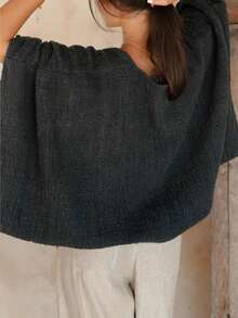 Women's Linen Cardigan Loose Slouchy Sweatshirt Shawl - màu đen - Xem 3