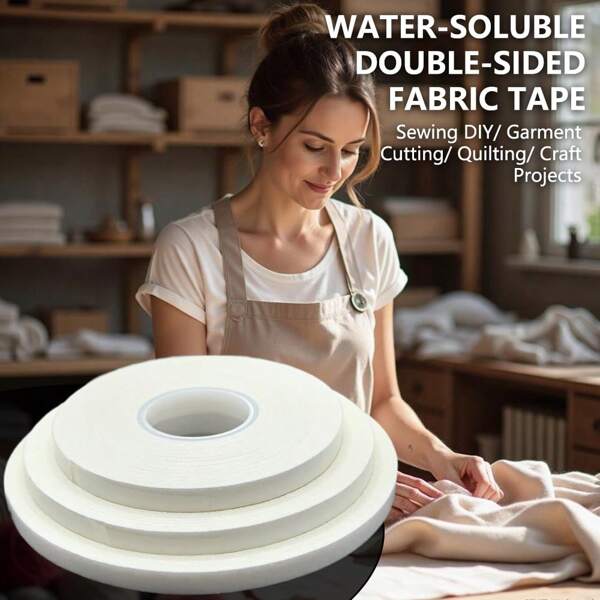 1 Rolle hochweriges doppelseitiges wasserlösliches Klebeband - 6mm breit, 10m/15m/20m lang, rückstandslos entfernbar, starke Haftung für Stoffe und Basteleien, leicht abziehbar, ideal für DIY-Projekte, Basteleien | Glatte Textur, doppelseitiges Klebeband