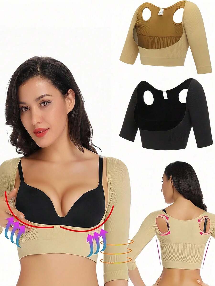 1件/2件装塑形压缩袖套，女士运动袖套，纤细手臂和肩部支撑，适合日常穿着、轻度运动、休闲外出，柔软贴合，简约设计