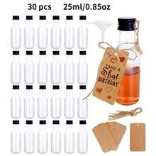 30 件迷你瓶套装,0.85 盎司 1.7 盎司 3.3 盎司 5 盎司塑料烈酒瓶迷你塑料酒精瓶带盖,2 个液体漏斗和卡其色标签迷你瓶辣酱瓶酒瓶迷你果汁瓶 - 黑色 - 查看 15