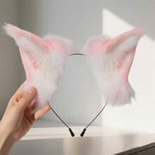 Halloween Fox Ears Headband Fake Fur Fox Costume Hair Accessories For Cosplay  Party - 粉紅白色 - 查看 2