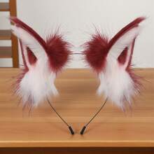 Halloween Fox Ears Headband Fake Fur Fox Costume Hair Accessories For Cosplay  Party - Rượu vang đỏ và trắng - Xem 2