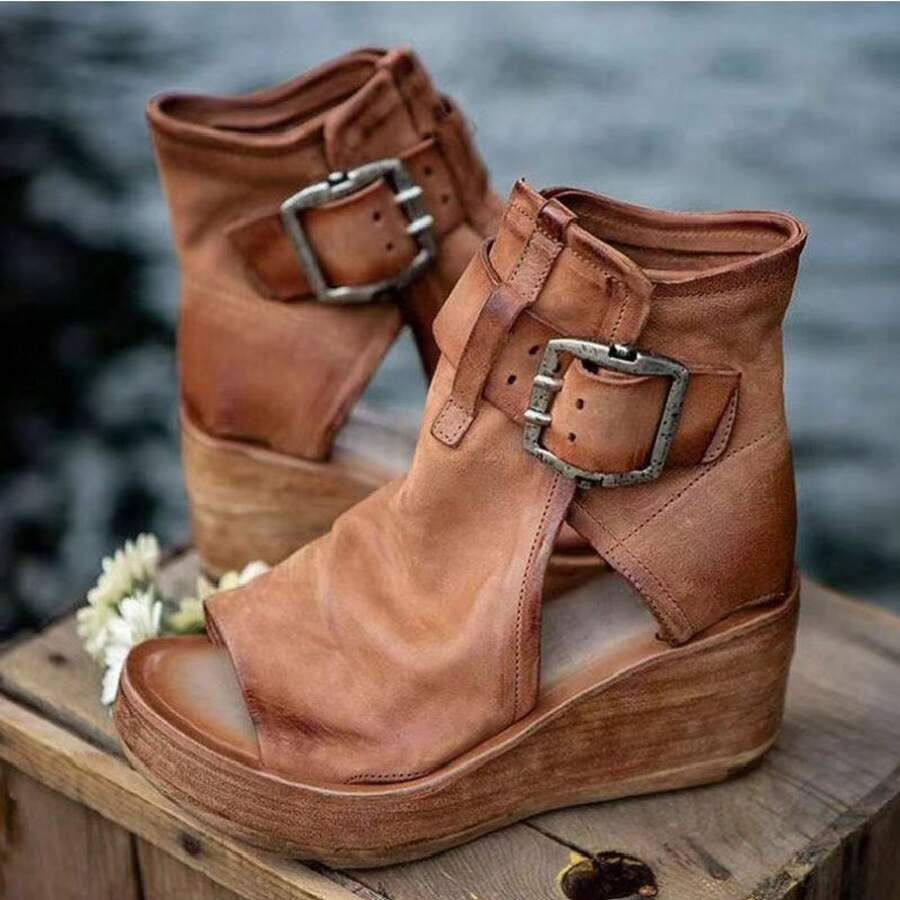 Roman Shoes For Women Summer High Heels Fashion Women's Shoes 2025 High-Top Wedge Sandals Thick-Soled Fish Mouth Sand - 紫色 - 查看 1