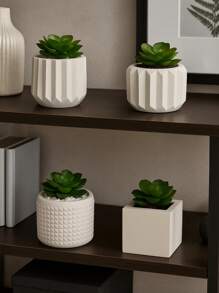 Kit 4 Units Decorative Vase Jewelry Holder Jewelry Holder Trinket Holder Textured Plaster Thing Holder For Succulents, Cactus And Plants