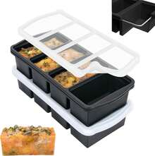 Silicone Freezer Trays With Lid,1-Cup Soup Freezer Container Large Ice Cube Molds With Reinforced Steel Ring Top For Freezing Soup Sauce Broth Leftovers Oven Dishwasher -Safe(2-Pack),9830790 - 黑與白 - 查看 1