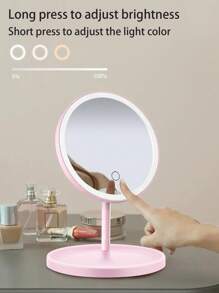 1 pieza Espejo de maquillaje LED con 3 colores, regulable al tacto, carga USB, espejo de tocador portátil para dormitorio, residencia universitaria, sala de vestir