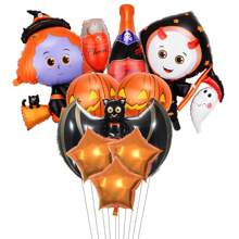 5 pezzi Set di palloncini a tema Ognissanti con forma di pipistrelli, zucche, stregoni e caramelle, decorazione per feste di Ognissanti e Giorno dei Morti