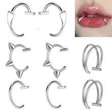 8件不锈钢假唇环吸血鬼牙环可调节不穿孔唇环耳夹耳环假唇环假鼻中隔穿孔饰品男女通用 - 彩色 - 查看 1