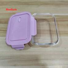 1 pieza Recipiente de almacenamiento de alimentos de vidrio apto para microondas, caja de almuerzo aislada, tazón de vidrio organizador de cocina, tapas de color aleatorio (Nota: Las tapas no son aptas para microondas) - Multicolor - Ver 17