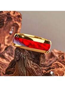 精美奢华的蓝白图案点缀不锈钢男士结婚订婚戒指，是送给爱人的最佳节日礼物