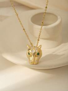 Juego de 3 piezas de collar colgante de acero inoxidable con baño de oro de 18 quilates, piedra de ojo de gato verde y forma geométrica de rombo, joyería de estilo europeo y americano de moda adecuada para regalo de mujer para fiesta y cumpleaños