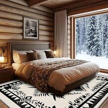 3x5 Rugs, 2x3 Rug, Southwestern Rustic Area Rug, Colorful Geometric Door, Washable & Non - Slip Small Carpet, Home Decor - Black White - 查看 3