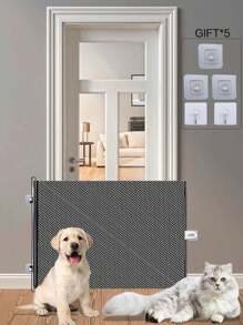 1 Piece Indoor Puppy Door - Retractable Pet Barrier For Doorways, Stairs And Balconies - Portable Animal Enclosure With Cat Proofing For Setup, Safe Spaces, And Pet Protection, Comes With 5 FREE Positioning Sticky Hooks For Stairways, Bedrooms, Balconies, Kitchens And More To Make Sure They're Always Safe! - Multicolor - View 11