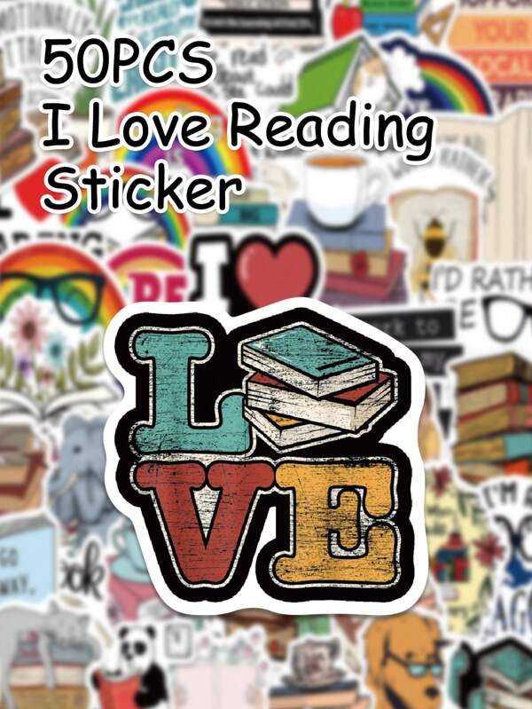 50pcs "I Love Reading" Stickers, Interesting Back To School Gifts, Waterproof Decorative Stickers For Water Bottles, Books, Phone Cases, Tablets