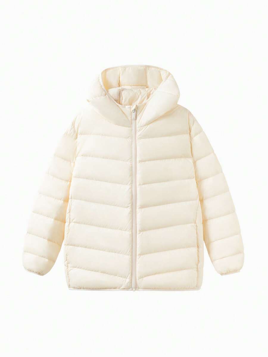 Balabala Tween Girl Lightweight Down Jacket Fall/Winter – Hooded Water & Oil Resistant Family Style - Milky White - View 1