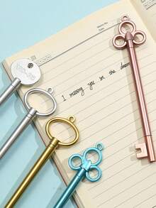 6pcs Vintage Creative Retro Key Shaped Neutral Pens, Ballpoint Pens, Black Ink Pens, Cute Student Stationery - Multicolor - View 2