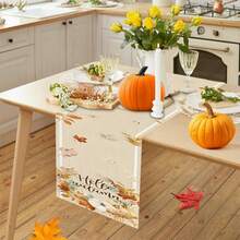 1/25pcs Autumn Theme, Pumpkins And Maple Leaves, Letters Printed Linen Table Runner, Suitable For Festival Parties, Birthday Banquets, Kitchen And Dining Room Decoration, Furniture And Home Textile Decoration. It Is A Multi-Purpose Home Decor Suitable For All Seasons, Perfect For Party And Festival Decorations, And Also An Excellent Gift For Parents And Friends.